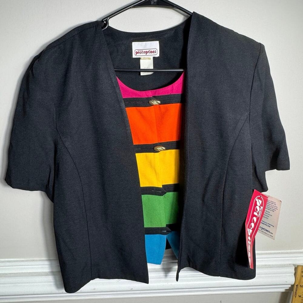 Vintage 80s Petite Perceptions Colorblock Blazer Top Women’s Size 14 Made USA